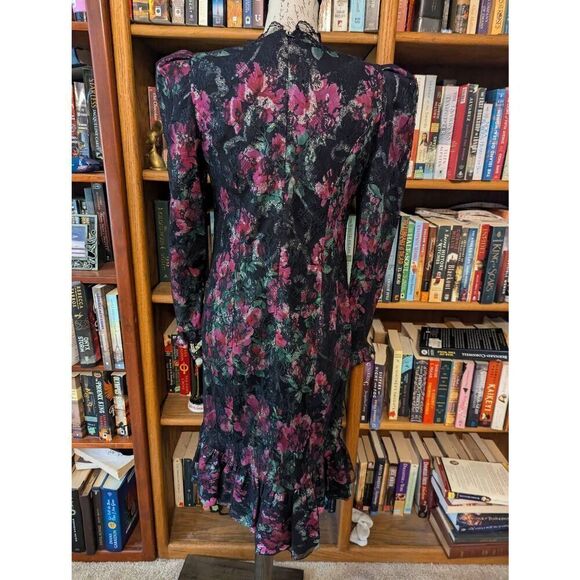 Vintage Judy Hornby Couture Women's Size m Black Pink Floral Lace Dress - Picture 2 of 8